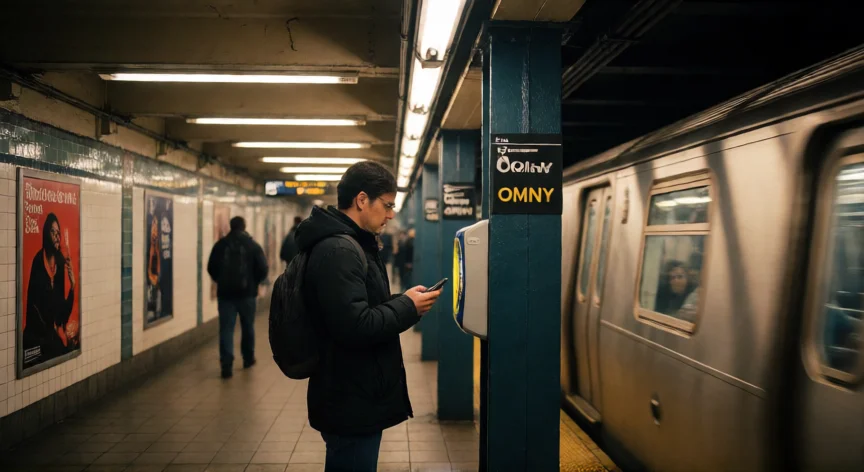 consejos para viajar a nueva york, Estación de metro de Nueva York con pasajeros y un tren llegando