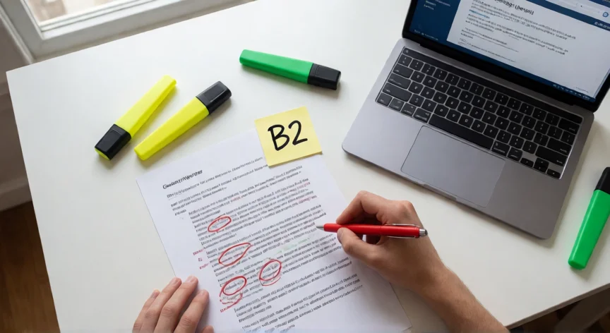 consejos para writing b2, Revisión de un ensayo de inglés B2 con correcciones a boli rojo