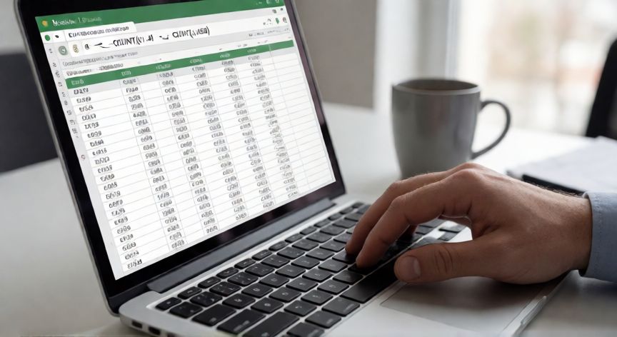 contar en excel x, Persona escribiendo una fórmula de conteo en Excel en su portátil
