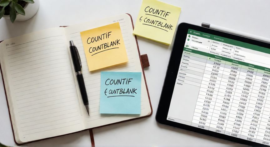 contar en excel x, Cuaderno y tablet con tabla dinámica de Excel mostrando funciones de conteo