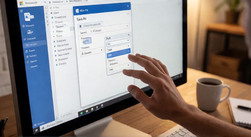 convertir en word a pdf, Pantalla de Word mostrando el menú Guardar como con la opción PDF seleccionada