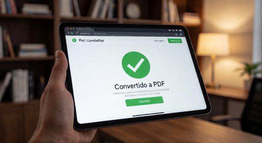 convertir en word a pdf gratis, Manos usando una tableta con herramienta online de conversión Word a PDF