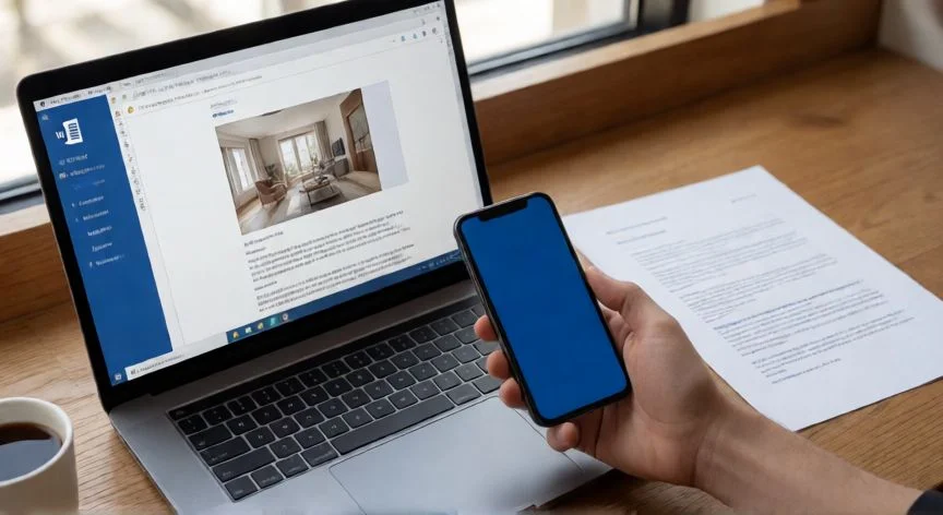 Persona insertando una imagen escaneada en un documento de Microsoft Word desde su portátil