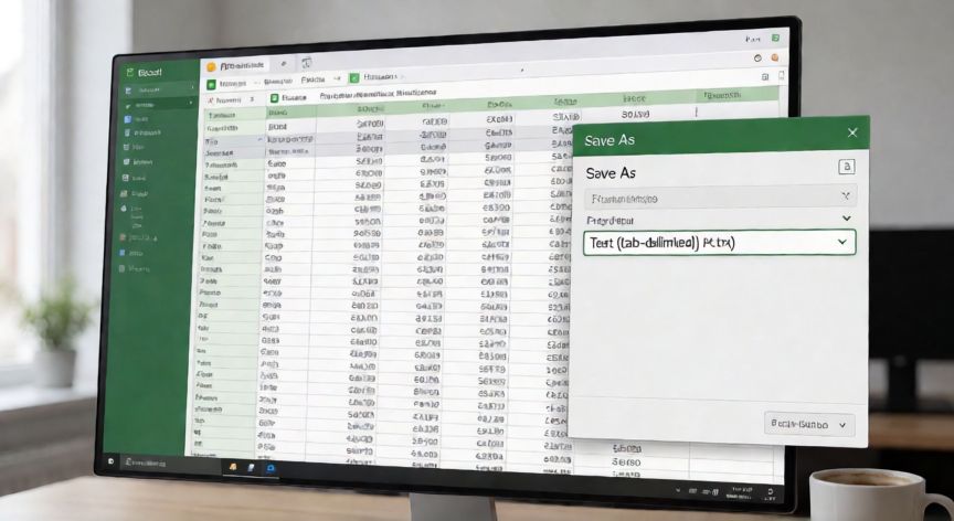 convertir excel en txt, Ventana de Guardar como en Excel seleccionando formato TXT delimitado por tabulaciones