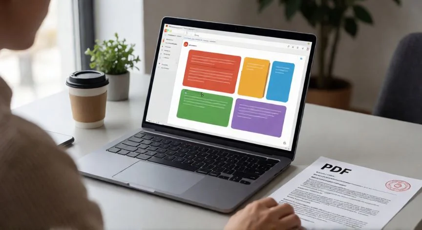 Persona editando una presentación de PowerPoint convertida desde un PDF en su portátil