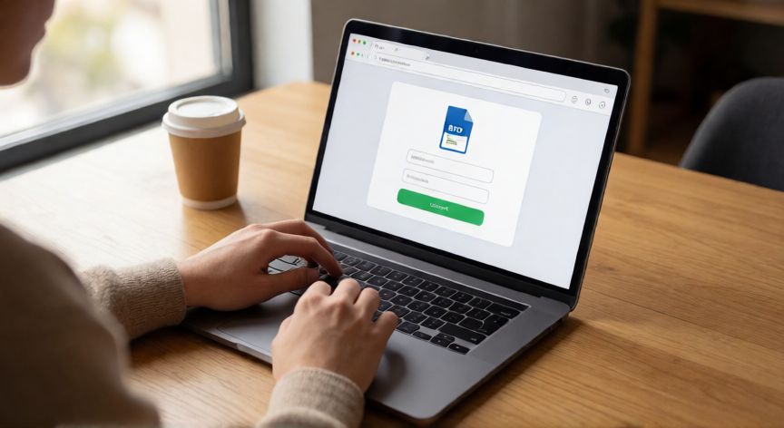 convertir pdf en powerpoint gratis online, Persona convirtiendo un archivo PDF a PowerPoint usando herramienta online en el navegador