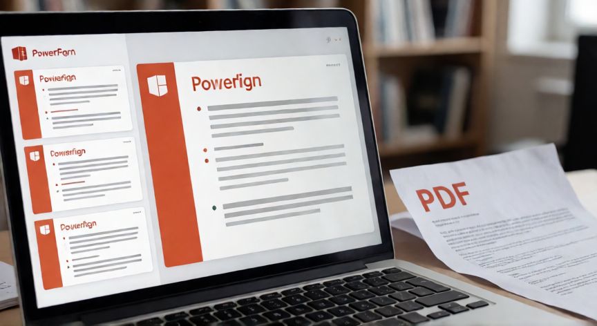 convertir pdf en powerpoint gratis online, Pantalla de laptop mostrando presentación PowerPoint generada a partir de un PDF