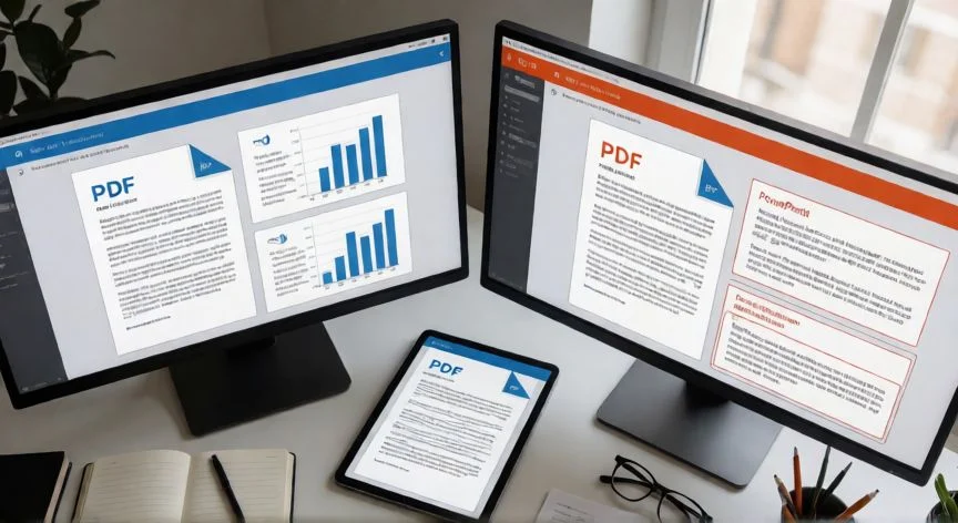 convertir pdf en powerpoint love, Comparación en pantalla de un PDF original y su versión convertida en diapositivas de PowerPoint