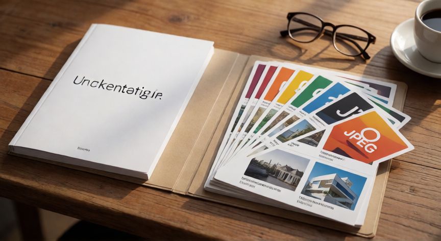 convertir powerpoint en jpeg, Vista cenital de imágenes JPEG exportadas de una presentación sobre un escritorio de madera