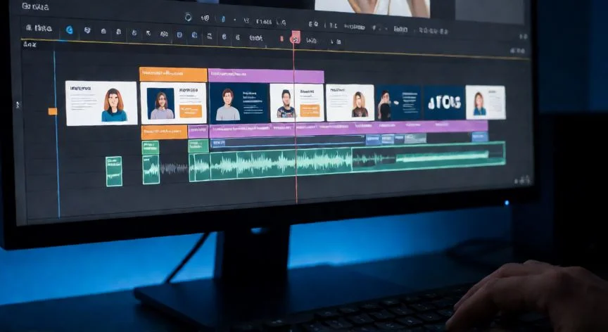 convertir powerpoint en mp4, Línea de tiempo de editor de video con diapositivas convertidas a clips