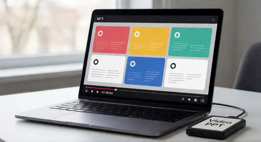 convertir powerpoint en video con audio, Laptop playing the exported PowerPoint video MP4 file with audio