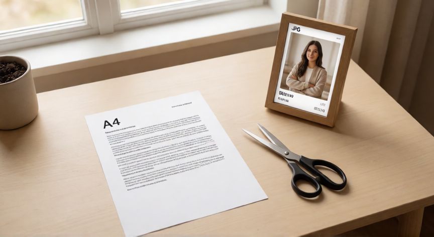 convertir word en jpg gratis, Documento impreso Word y una imagen JPG sobre un escritorio, simbolizando la conversión de formato