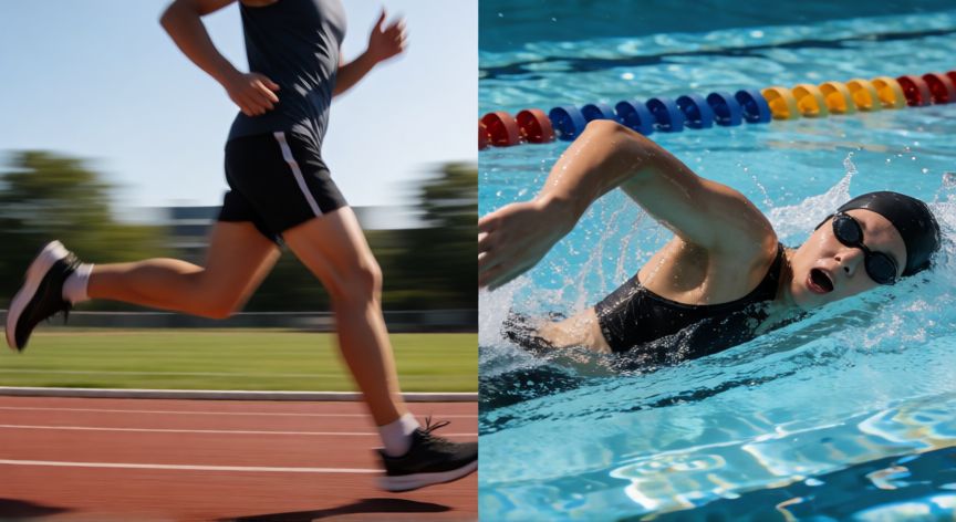 correr es mejor que nadar en frances, Comparación visual entre correr y nadar para ilustrar la frase en francés