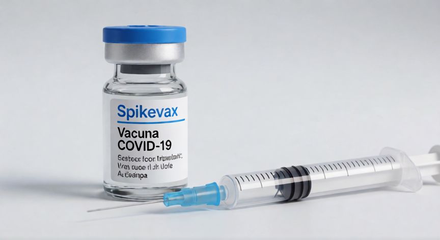 covid 19 1st vaccine name, Vial de vacuna Spikevax de Moderna con jeringa en entorno médico estéril
