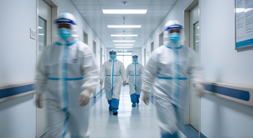 covid 19 2020, Personal médico en EPIs atendiendo la crisis sanitaria en un hospital durante la pandemia