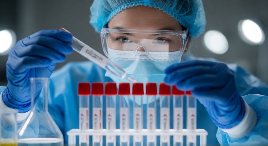 covid 19 2022, Científico analizando pruebas de PCR en un laboratorio durante la vigilancia del Covid-19