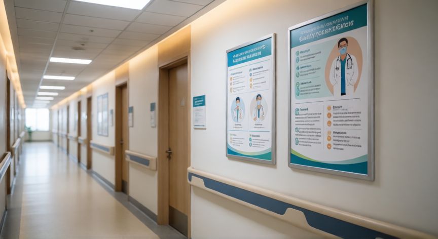 covid 19 2026 pdf, Corredor de hospital moderno y limpio representando el entorno sanitario en 2026