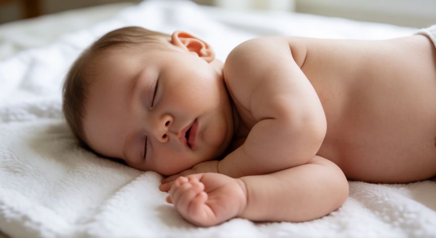 covid 19 4 month old baby, Bebé de cuatro meses durmiendo tranquilo en una manta blanca