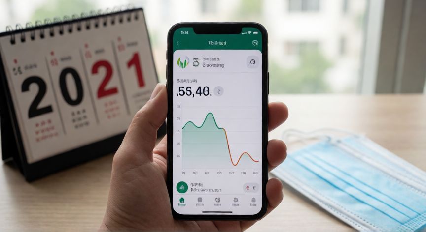 covid 19 401k withdrawal, Persona revisando su aplicación de finanzas personales en el móvil con datos económicos