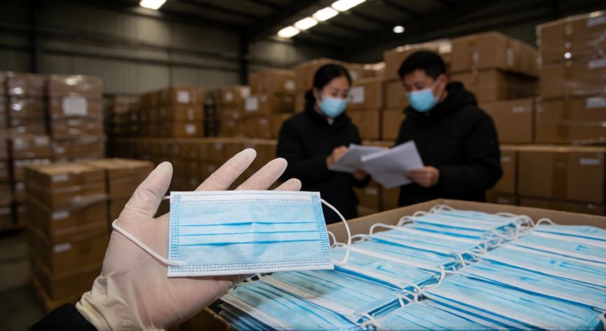covid 19 46 millions pour des masques non conformes, Almacén con millones de cajas de mascarillas médicas bajo investigación