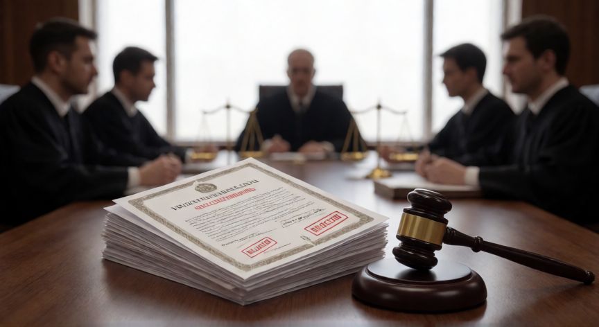 covid 19 46 millions pour des masques non conformes, Documentación legal y sellos de rechazo en un juicio por estafa sanitaria