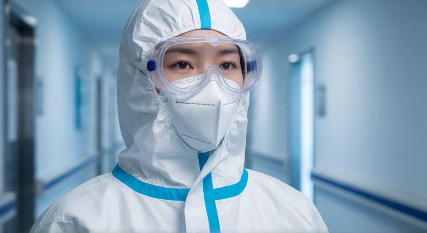 covid 19 4k images, Profesional sanitario con equipo de protección ante la pandemia