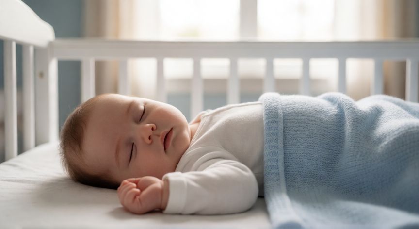 covid 19 5 month old baby, Bebé de cinco meses durmiendo tranquilo en su cuna con luz natural suave