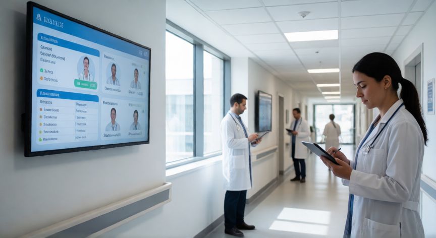 covid 19 5 years later, Sistema de salud digitalizado cinco años después de la pandemia con personal médico usando tecnología avanzada