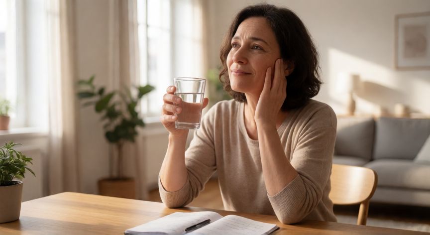 covid 19 6 meses, Mujer reflexionando sobre su recuperación de la salud en casa después de seis meses