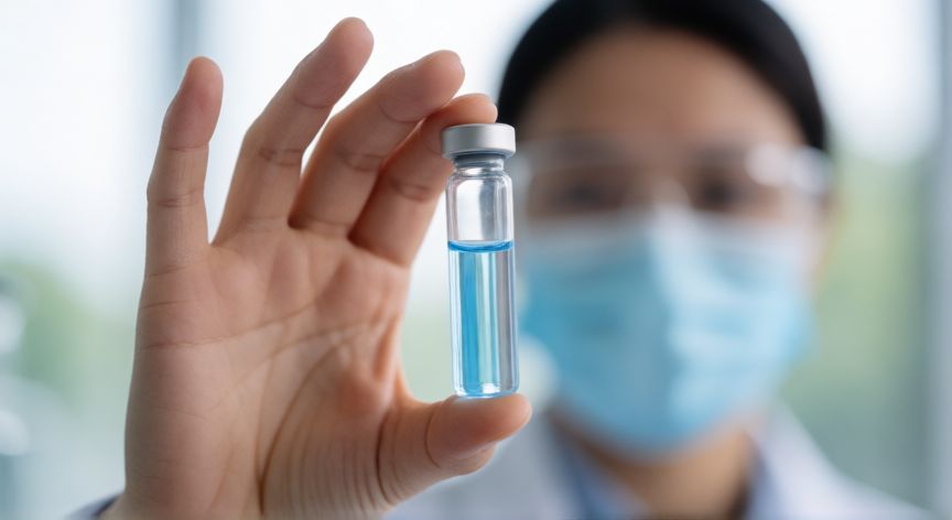 covid 19 6 month extension, Vial de vacuna en un laboratorio médico moderno