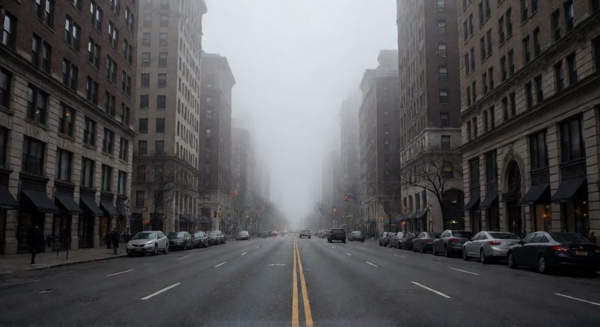 covid 19 6 years ago, Calle vacía en una ciudad durante la pandemia de Covid-19 con niebla matutina