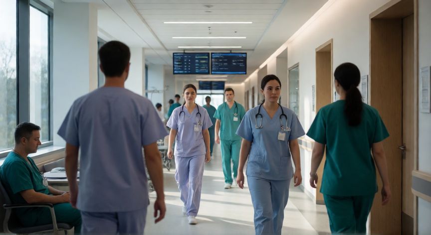 covid 19 ahora en 2026, Personal médico en un hospital moderno durante la rutina sanitaria de 2026
