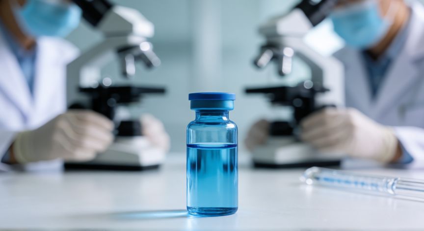 covid 19 animado, Vial médico en laboratorio epidemiológico