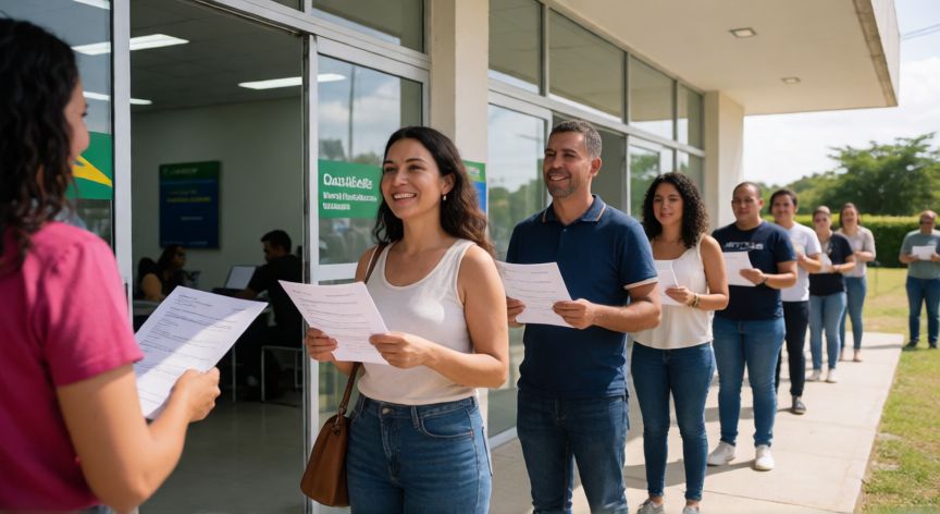 covid 19 brasil, Centro de vacunación en Brasil con filas de personas esperando su turno