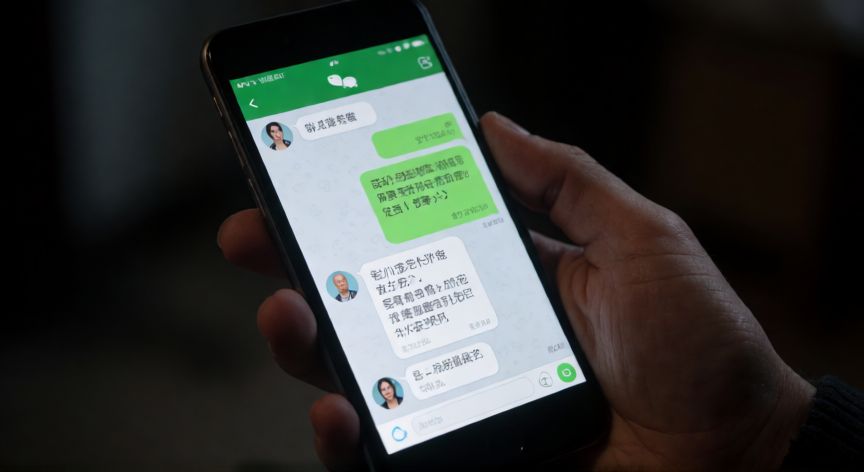 covid 19 caso 0, Mano sosteniendo un teléfono con alertas de WeChat sobre el nuevo coronavirus