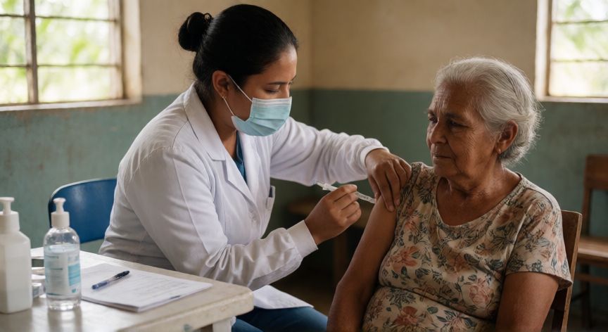 covid 19 colombia, Personal de salud administrando vacuna en zona rural de Colombia