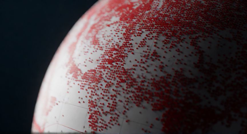 covid 19 cuanta gente murio, Globo terráqueo mostrando puntos rojos que representan la propagación global de la pandemia