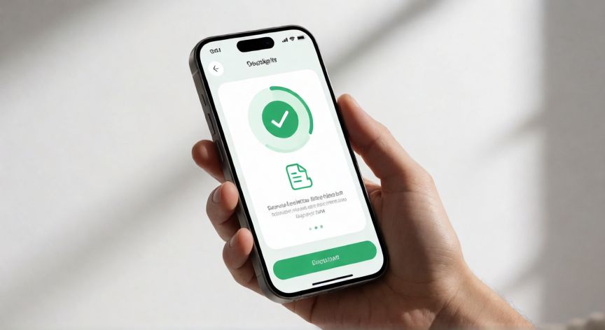 covid 19 descargar certificado, Smartphone mostrando la interfaz de una aplicación oficial de salud digital para descargar certificados