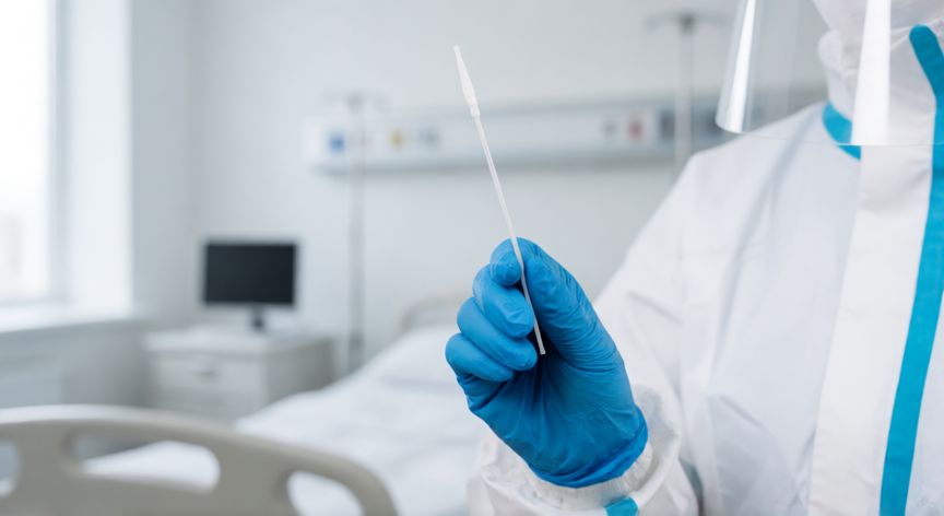 covid 19 diagnostico, Profesional de la salud realizando una muestra nasofaríngea para prueba PCR