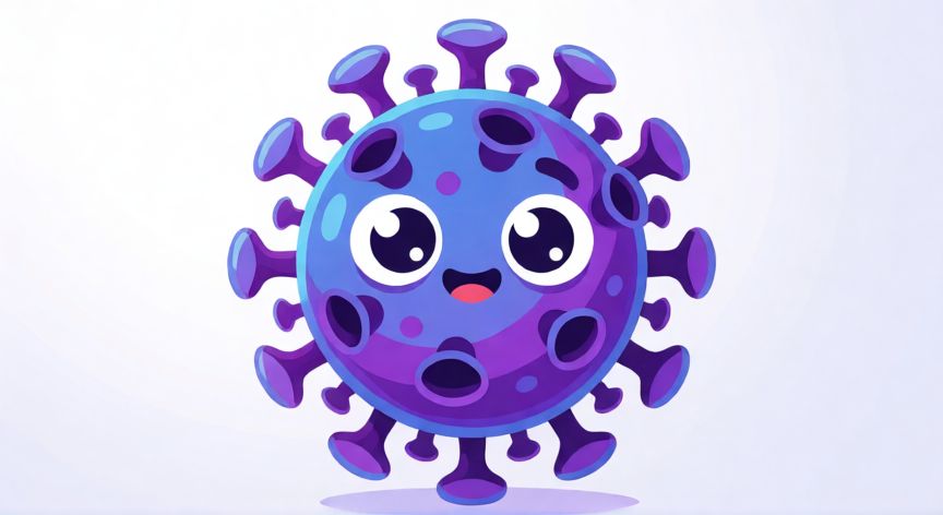 covid 19 dibujo animado, Dibujo animado simpático de un coronavirus con ojos grandes y estilo educativo