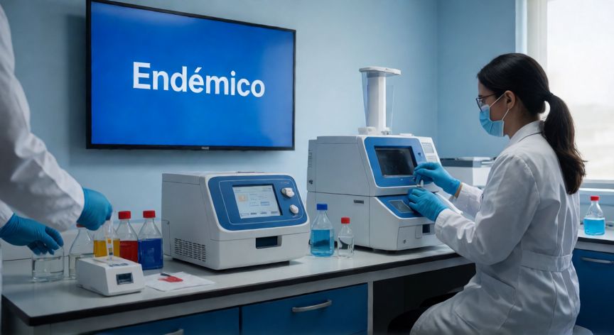 covid 19 el salvador, Personal médico trabajando en un laboratorio tras la declaración de endémica del virus