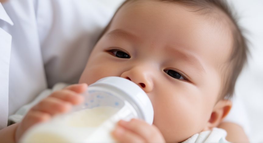 covid 19 en bebes de 7 meses, Bebé de 7 meses hidratándose durante una enfermedad