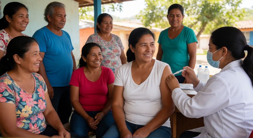 covid 19 en guatemala, Campaña de vacunación masiva contra la COVID-19 en una comunidad guatemalteca