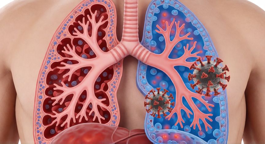 covid 19 fisiopatologia, Diagrama médico de la unión del virus SARS-CoV-2 a los receptores ACE2 en los alvéolos pulmonares