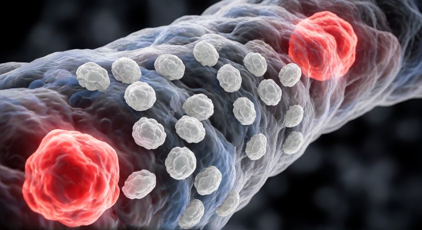 covid 19 fisiopatologia, Vista microscópica de vasos sanguíneos con formación de microtrombos e inflamación vascular