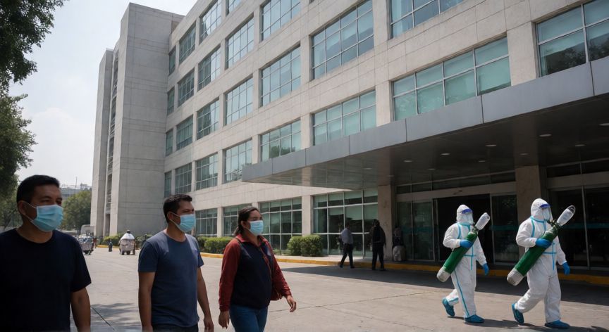 covid 19 gobierno de mexico, Hospital en Ciudad de México con personal médico usando equipo de protección durante la pandemia de Covid-19
