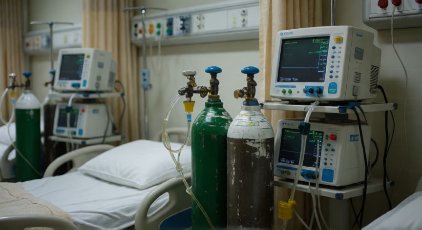 covid 19 gpc rapida, Equipamiento médico de oxigenoterapia y monitoreo en unidad de hospitalización por COVID-19