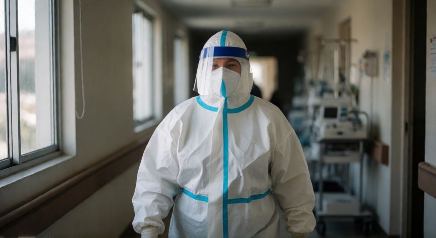 covid 19 hidalgo, Personal de salud en un pasillo de hospital durante la pandemia en Hidalgo