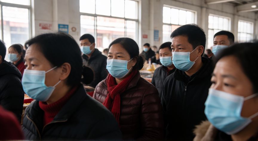 covid 19 hoy en dia, Personas usando mascarillas en un espacio público concurrido como medida de prevención sanitaria