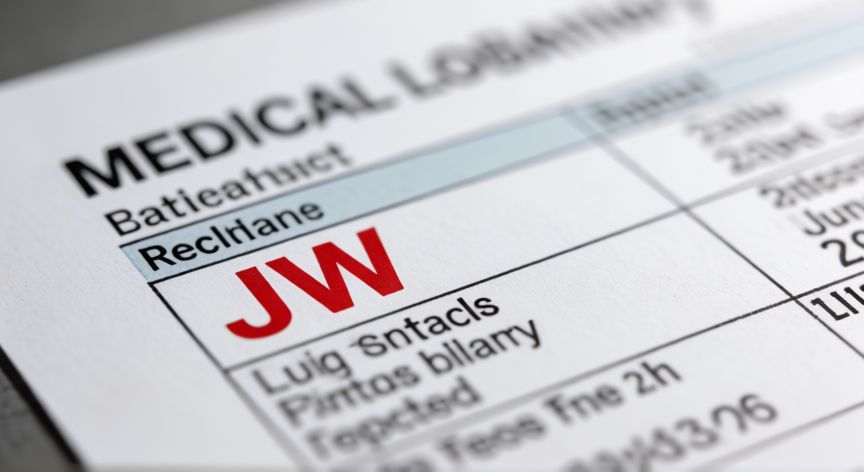 covid 19 jw, Informe médico con siglas destacadas en contexto clínico